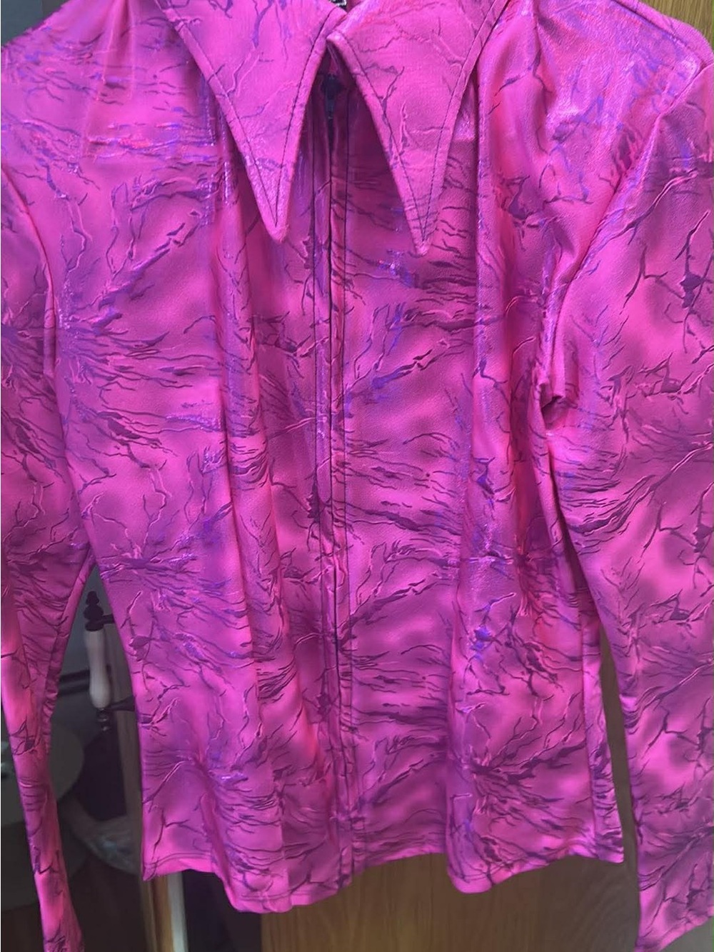 Sundial show shirt Pink Marble-Print zip Front Blouse
